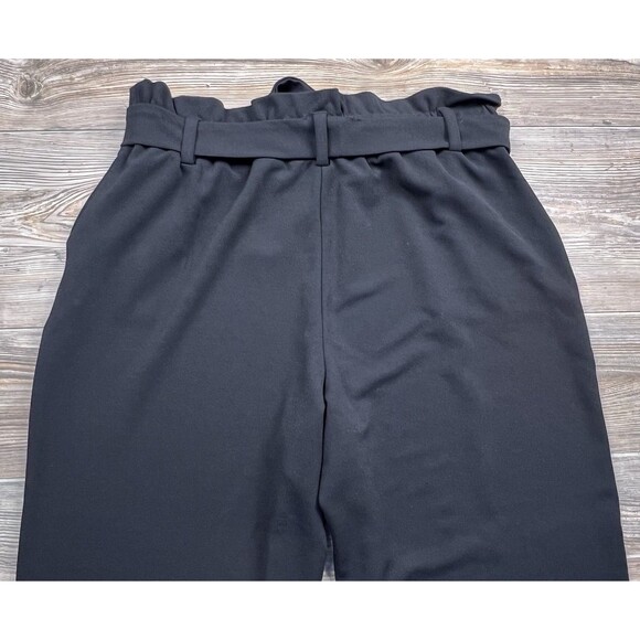 Maurices Black Paperbag High Rise Tie Waist Tapered Crepe Pants Size L - Picture 7 of 16